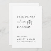 ユーモア ミニマル スクリプト 無料ドリンク ウェディング セーブ セーブザデート (正面/裏面)