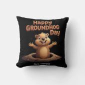 ユーモア、祝おもしろいとHappy Groundhog Day クッション (正面)
