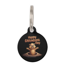 ユーモア、祝おもしろいとHappy Groundhog Day ペット ネームタグ