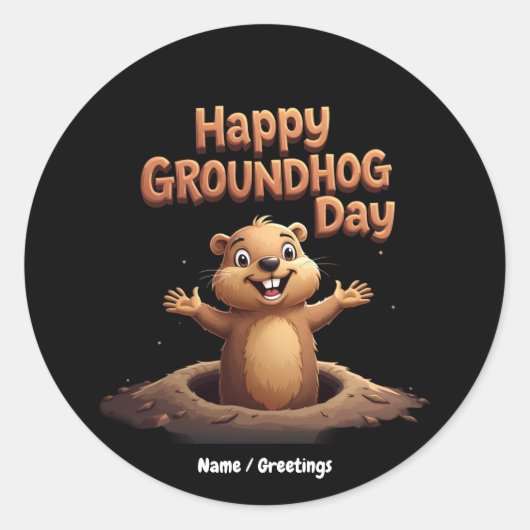 ユーモア、祝おもしろいとHappy Groundhog Day ラウンドシール (正面)