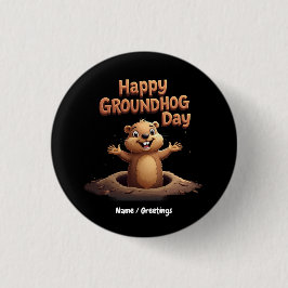 ユーモア、祝おもしろいとHappy Groundhog Day 缶バッジ