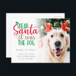 ユーモアSantaそれは犬の写真の休日だった ポストカード<br><div class="desc">ユーモアサンタそれは便利なポストカードの犬の写真の休日。おもしろいスローガンのタイポグラフィを設定し、あなたの挨拶と名前で文字の残りの部分を簡単にパーソナライズする。あなたのペットの独自のおもしろい写真でサンプル写真を置き換える。グラデーションのオーバーレイ層は写真の上にあり、文字の一部を上に重ねて中央に到達するとフェードアウトする。</div>