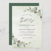 ユーモダンカリ水色結婚緑 招待状 (正面/裏面)