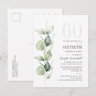 ユーモダンカリ葉水色60誕生日 インビテーションポストカード