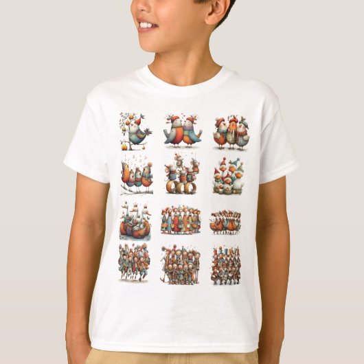 ユーモラスで面白い「クリスマスの12日間」ボーイズTシャツ Tシャツ (正面)