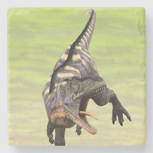 ユーモラスなアウカサウルス 咆哮する古代恐竜アート ストーンコースター (正面)
