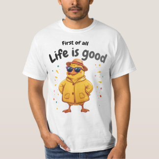 ユーモラスなアヒルのデザインで人生を楽しむ Tシャツ