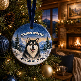 ユーモラスなアラスカンマラミュートのクリスマス予報 セラミックオーナメント
