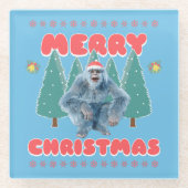 ユーモラスなイエティ クリスマスおめでとう ガラスコースター (正面)