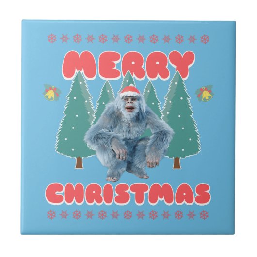 ユーモラスなイエティ クリスマスおめでとう タイル (正面)