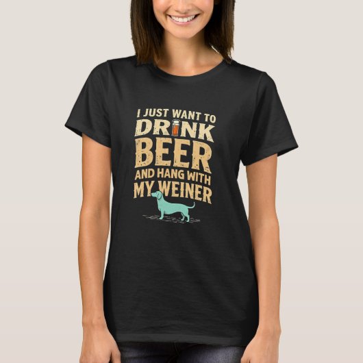ユーモラスなウィンナービール犬 Tシャツ (正面)