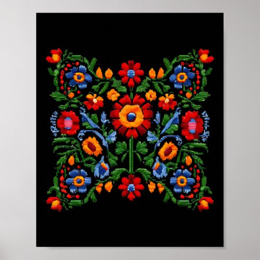 ユーモラスなウクライナの刺繍 伝統的な花 ナット ポスター (正面)