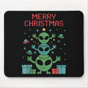 ユーモラスなエイリアントリオのメリーなクリスマス サンタハット Xmas マウスパッド