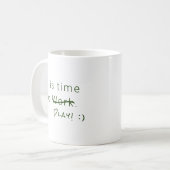 ユーモラスなオフィス 仕事と遊びの時間 シンプルグリーン コーヒーマグカップ (正面左)