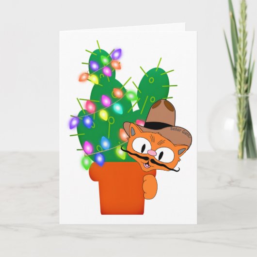 ユーモラスなカウボーイキャットクリスマス カード (正面)