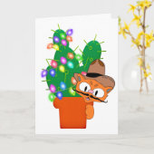 ユーモラスなカウボーイキャットクリスマス カード (黄色い花)