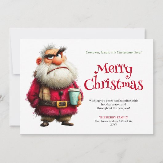 ユーモラスなカスタムクリスマスグリーティングカード Testy Claus シーズンカード (正面)
