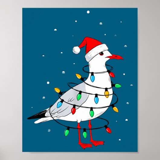ユーモラスなカモメ 鳥 クリスマス 動物好き ポスター (正面)