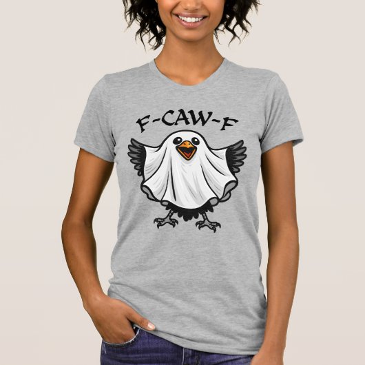 ユーモラスなカラス幽霊「F-CAW-F」ハロウィン、お化けユーモア Tシャツ (正面)