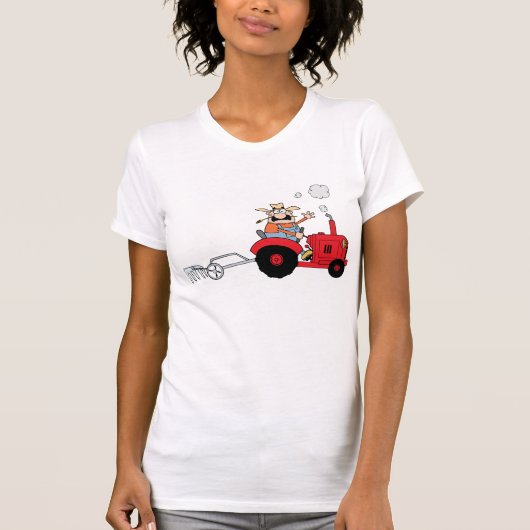 ユーモラスなカントリー ファーマー トラクター カートゥーン Tシャツ (正面)
