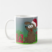 ユーモラスなキャラクターのクリスマス犬 コーヒーマグカップ (左)