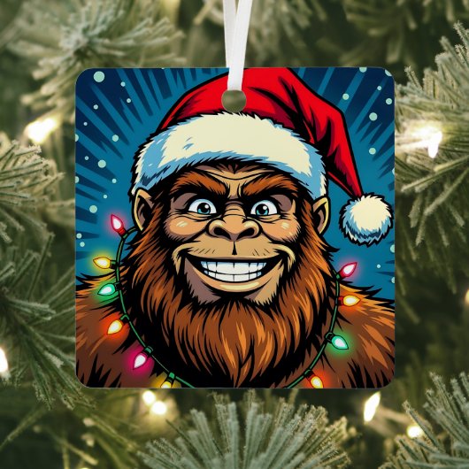 ユーモラスなクリスマスのサスクワッチの名入れ メタルオーナメント (インサイチュ)