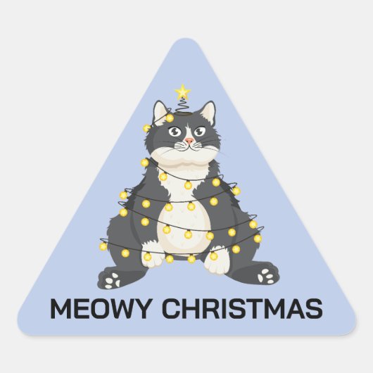 ユーモラスなクリスマスのタキシード猫 愛猫家 三角形シール (正面)