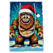 ユーモラスなクリスマスのビッグフット・サスクワッチ ミディアムペーパーバッグ (裏面)