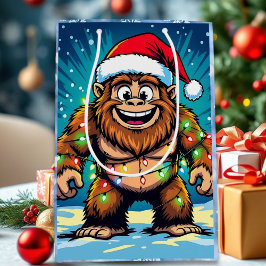 ユーモラスなクリスマスのビッグフット・サスクワッチ ミディアムペーパーバッグ