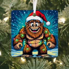 ユーモラスなクリスマスのビッグフット メタルオーナメント