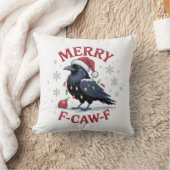 ユーモラスなクリスマスのワタリガラス "Merry F-Caw-F" クッション (ブランケット)