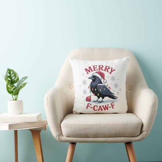 ユーモラスなクリスマスのワタリガラス "Merry F-Caw-F" クッション (椅子)