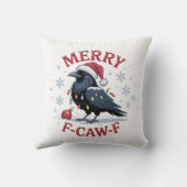ユーモラスなクリスマスのワタリガラス "Merry F-Caw-F" クッション (裏面)
