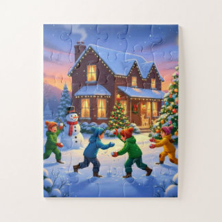 ユーモラスなクリスマスの情景 雪玉合戦 ジグソーパズル