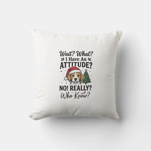 ユーモラスなクリスマスの犬の態度 ビンテージ風の彫刻 Tシャツ クッション (正面)