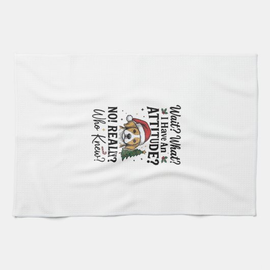 ユーモラスなクリスマスの犬の態度 ビンテージ風の彫刻Tシャツ キッチンタオル (横)