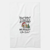 ユーモラスなクリスマスの犬の態度 ビンテージ風の彫刻Tシャツ キッチンタオル (縦)