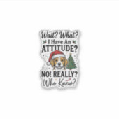 ユーモラスなクリスマスの犬の態度 ビンテージ風の彫刻Tシャツ シール (正面)