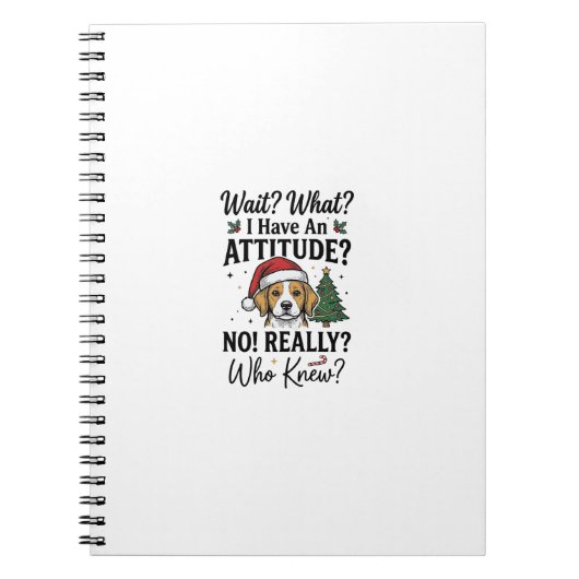 ユーモラスなクリスマスの犬の態度 ビンテージ風の彫刻Tシャツ ノートブック (正面)