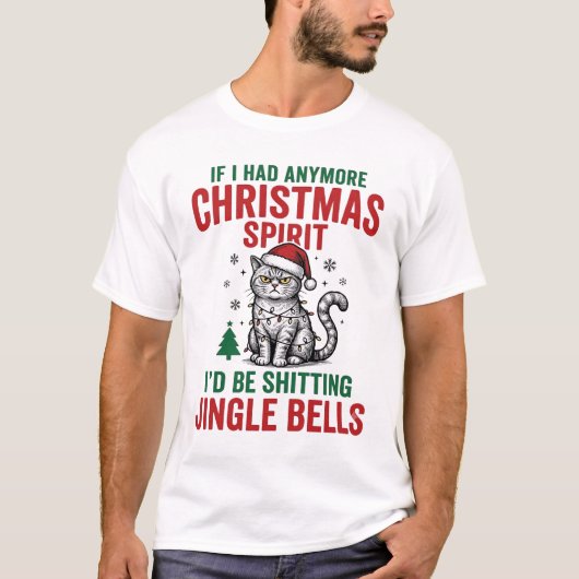 ユーモラスなクリスマスの猫の霊感ビンテージの彫刻デザイン Tシャツ (正面)