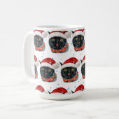 ユーモラスなクリスマスの黒猫の水彩画 コーヒーマグカップ (正面左)