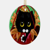ユーモラスなクリスマスの黒猫アート Creationarts セラミックオーナメント (右)
