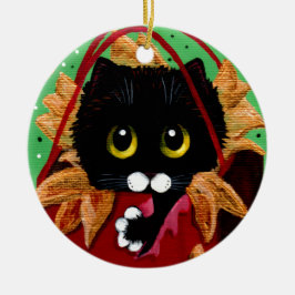 ユーモラスなクリスマスの黒猫アート Creationarts セラミックオーナメント
