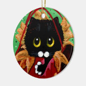 ユーモラスなクリスマスの黒猫アート Creationarts セラミックオーナメント (左)