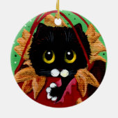 ユーモラスなクリスマスの黒猫アート Creationarts セラミックオーナメント (裏面)