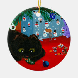 ユーモラスなクリスマスの黒猫アート Creationarts セラミックオーナメント