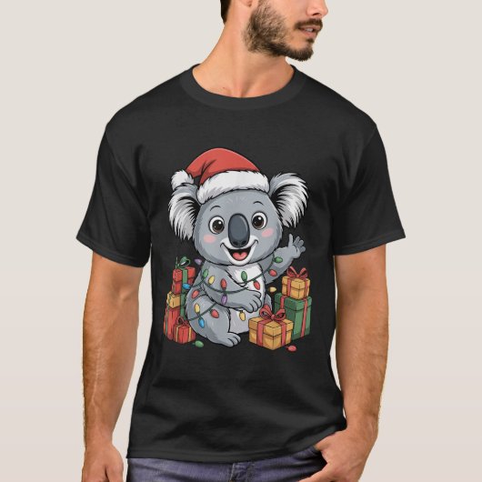 ユーモラスなコアラサンタ帽子 動物好きのためのクリスマスのセーター Tシャツ (正面)