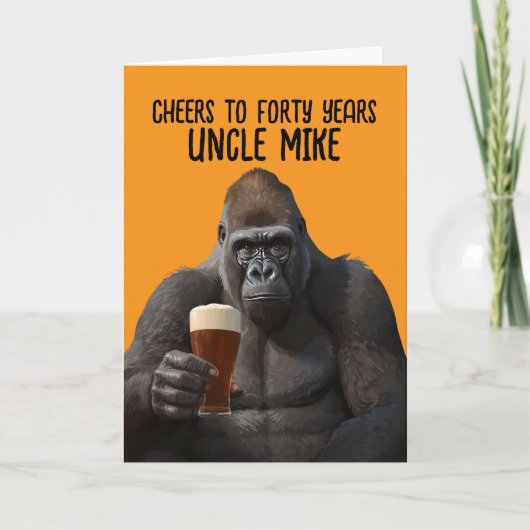ユーモラスなゴリラがビールを飲む40歳の誕生日カード カード (正面)
