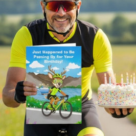 ユーモラスなサイクリングシカのバースデーケーキ配達  カード