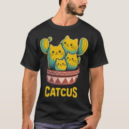 ユーモラスなサボテン猫パロディ - 鮮やかな猫のサボテン柄 ブラックTシャツ Tシャツ